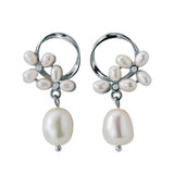 Sterling Silver Pearl Flower Earrings Hoop Jewelry Brincos