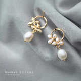 Sterling Silver Pearl Flower Earrings Hoop Jewelry Brincos