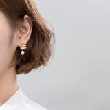Sterling Silver Pearl Flower Earrings Hoop Jewelry Brincos