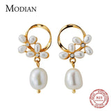Sterling Silver Pearl Flower Earrings Hoop Jewelry Brincos