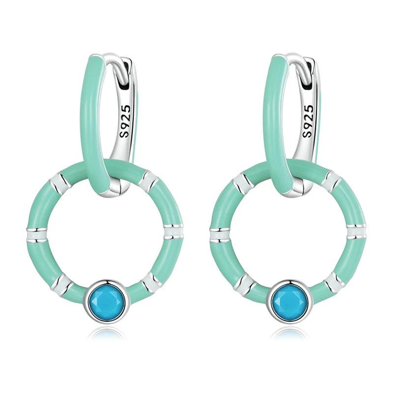 925 Silver Turquoise Hoop Earrings Double Circle Earring Ear Buckle Jewelry Gift
