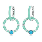 925 Silver Turquoise Hoop Earrings Double Circle Earring Ear Buckle Jewelry Gift