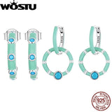 925 Silver Turquoise Hoop Earrings Double Circle Earring Ear Buckle Jewelry Gift