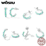 925 Silver Turquoise Hoop Earrings Double Circle Earring Ear Buckle Jewelry Gift