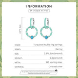 925 Silver Turquoise Hoop Earrings Double Circle Earring Ear Buckle Jewelry Gift