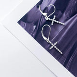 Geometric Oval Silver Hoop Earrings with Zircon Cross Korea Style Jewelry