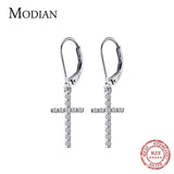 Geometric Oval Silver Hoop Earrings with Zircon Cross Korea Style Jewelry