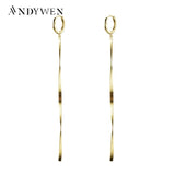 925 Silver Long Chain Earring Plait Line Crystal Statement Party Jewelry