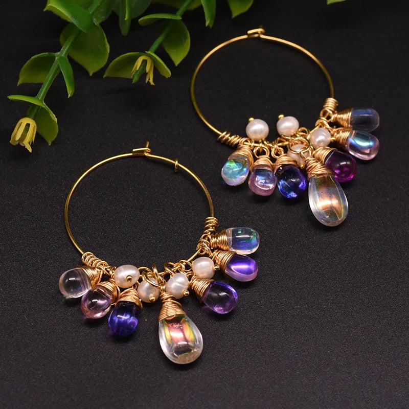 925 Silver Pearl Hoop Earrings Colorful Tassels Luxe Jewelry GE0904