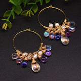 925 Silver Pearl Hoop Earrings Colorful Tassels Luxe Jewelry GE0904