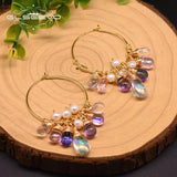 925 Silver Pearl Hoop Earrings Colorful Tassels Luxe Jewelry GE0904