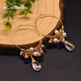 925 Silver Pearl Hoop Earrings Colorful Tassels Luxe Jewelry GE0904