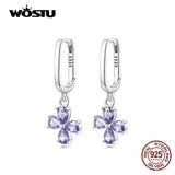 925 Silver Purple Flower Heart Cross Earrings Zircon Drop Earrings