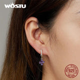 925 Silver Purple Flower Heart Cross Earrings Zircon Drop Earrings