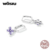 925 Silver Purple Flower Heart Cross Earrings Zircon Drop Earrings