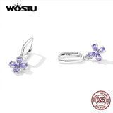 925 Silver Purple Flower Heart Cross Earrings Zircon Drop Earrings