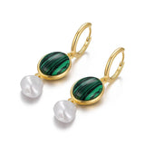 925 Silver Malachite Pearl Pendant Dangle Earrings Women Fine Jewelry