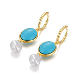 925 Silver Malachite Pearl Pendant Dangle Earrings Women Fine Jewelry