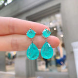 Vintage Paraiba Tourmaline Emerald Drop Earrings for Women Cocktail Party