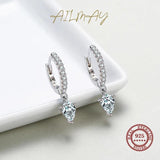 925 Silver CZ Water Drop Hoop Earrings Wedding Jewelry