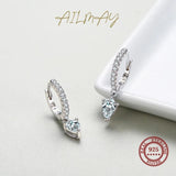 925 Silver CZ Water Drop Hoop Earrings Wedding Jewelry