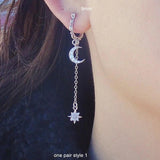 925 Silver Star Moon Earring for Siamese Ears