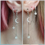 925 Silver Star Moon Earring for Siamese Ears