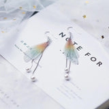 925 Silver Colorful Wings Geometric Pearl Earring for Women