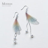 925 Silver Colorful Wings Geometric Pearl Earring for Women