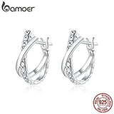 925 Silver CZ Stone Leather Texture Stud Earrings Anti-allergy Jewelry