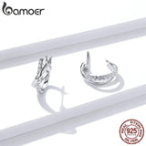 925 Silver CZ Stone Leather Texture Stud Earrings Anti-allergy Jewelry