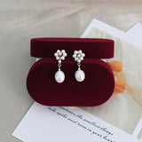 Freshwater Pearl Earrings 925 Silver Braided Flowers Long Women