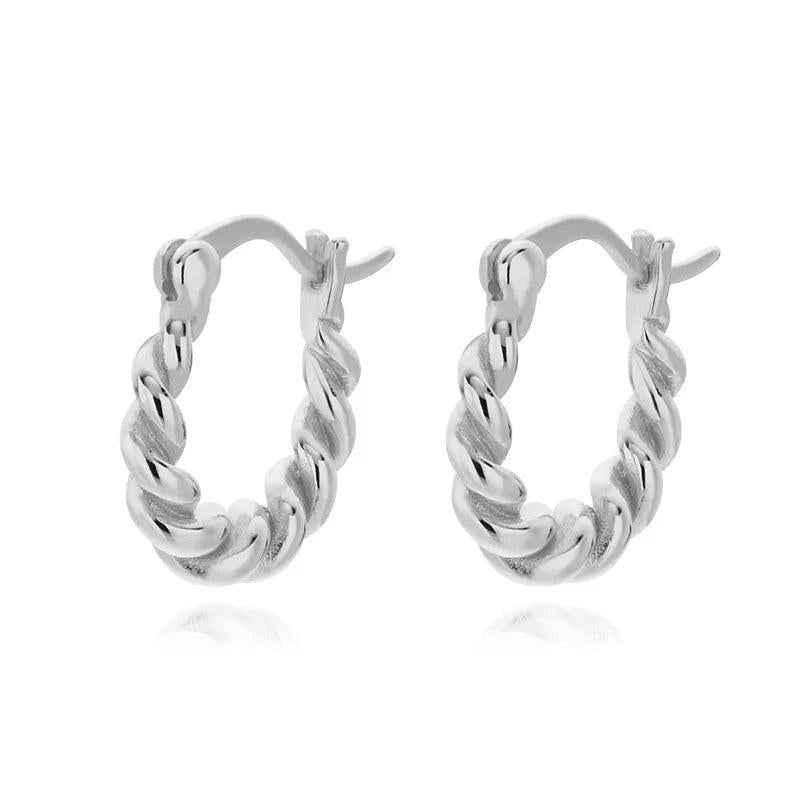 925 Silver CZ U Shape Hoop Earrings Wedding Party Jewelry