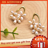 Freshwater Pearl S925 Silver Flower Earrings Wedding Jewelry