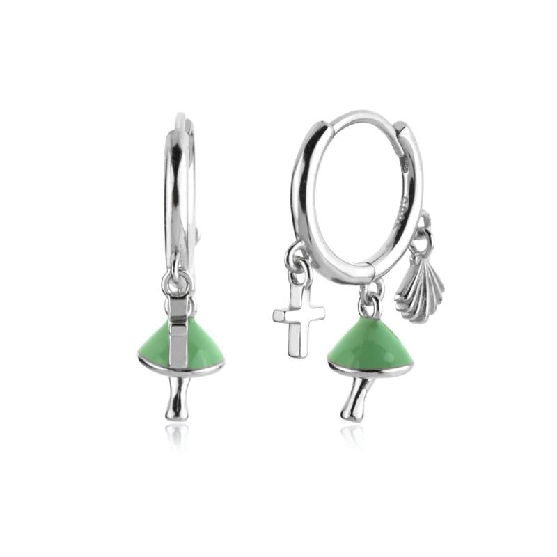 925 Silver Green Mushroom Drop Earring Bohemia Punk Party Jewelry