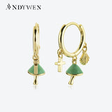 925 Silver Green Mushroom Drop Earring Bohemia Punk Party Jewelry