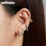 925 Silver Colorful Zircon Square Hoop Earrings Gift CQE1218