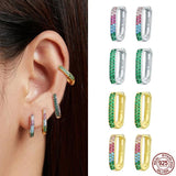 925 Silver Colorful Zircon Square Hoop Earrings Gift CQE1218
