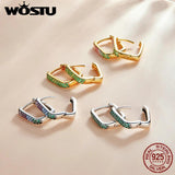 925 Silver Colorful Zircon Square Hoop Earrings Gift CQE1218