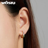 925 Silver Colorful Zircon Square Hoop Earrings Gift CQE1218