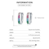 925 Silver Colorful Zircon Square Hoop Earrings Gift CQE1218
