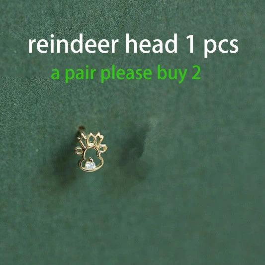 14k Reindeer Snowflake Christmas Heart Earrings Dainty Minimal Style Kids