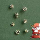 14k Reindeer Snowflake Christmas Heart Earrings Dainty Minimal Style Kids