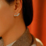 925 Silver Zircon Angel Wings Stud Earrings Charm Women Bohemian Jewelry