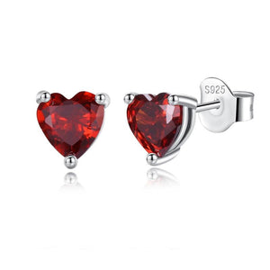 925 Silver Heart Birthstone Stud Earrings 12 Colors AAAA Cubic Zirconia