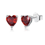 925 Silver Heart Birthstone Stud Earrings 12 Colors AAAA Cubic Zirconia