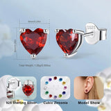 925 Silver Heart Birthstone Stud Earrings 12 Colors AAAA Cubic Zirconia