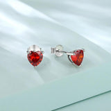925 Silver Heart Birthstone Stud Earrings 12 Colors AAAA Cubic Zirconia
