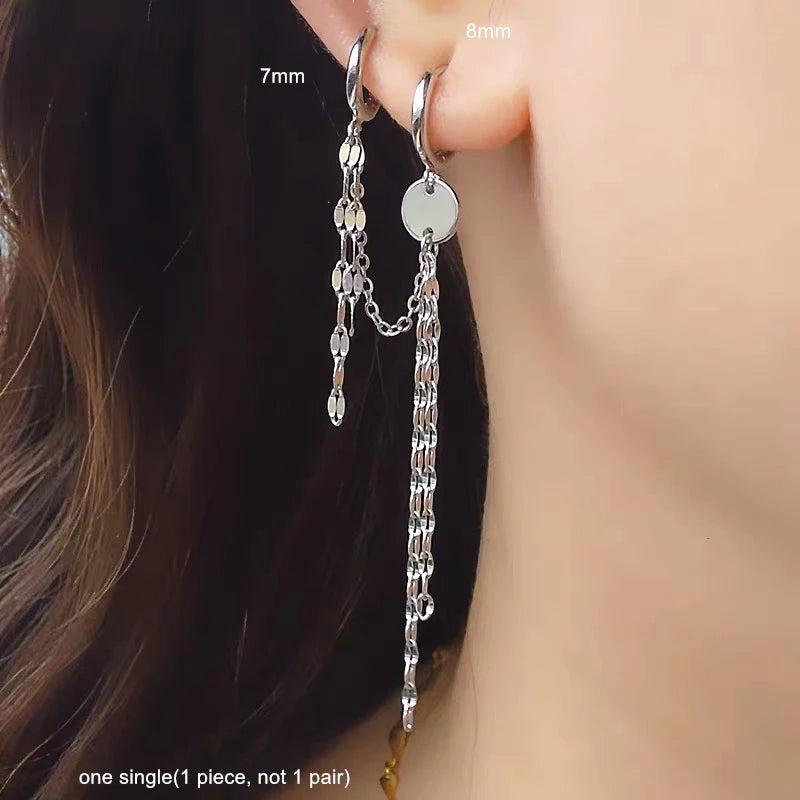 Sterling Silver Earring Star Chain Tassel Drop Earring Girl Boy Ear Jewelry