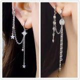 Sterling Silver Earring Star Chain Tassel Drop Earring Girl Boy Ear Jewelry